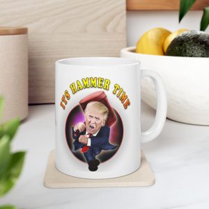 Trump Patriotic Coffee Mug, White Mug with Hammer Time Design, 11oz Trump Mug, American Flag Mug, Accent Coffee Cup , MAGA Gift