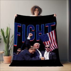 American Flag Throw Blanket, Patriotic Trump Gift, Political Gift, FIGHT MAGA, Trump Fight Blanket, USA Gifts for Patriots, Trump Gift Ideas