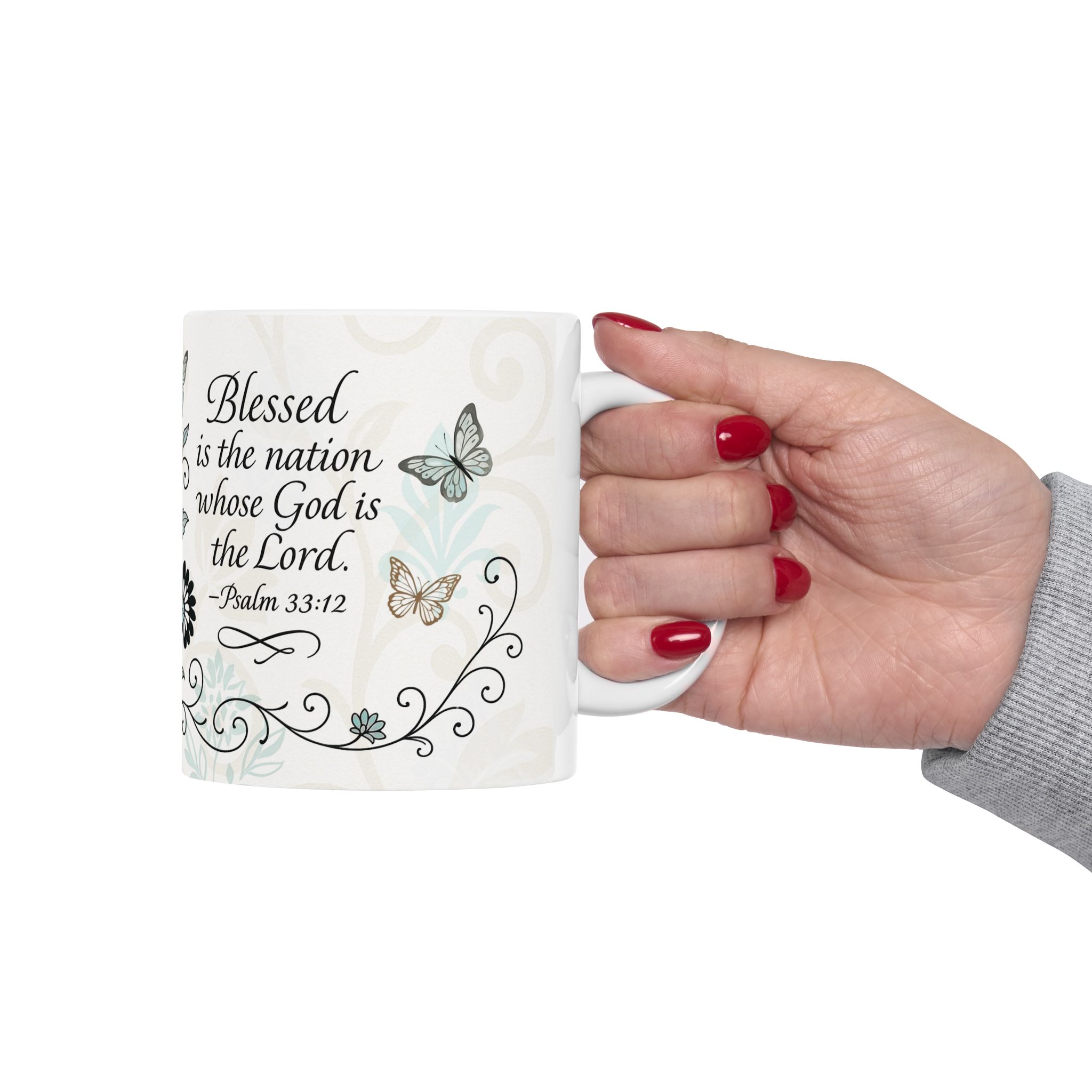 Blessed Is the Nation Mug | Psalm 33:12 Scripture Floral Mug, Christian Patriotic Gift, Minimalist Faith Coffee Cup for Her or Home - Image 9