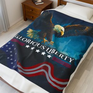 Bald Eagle American Flag Blanket – Patriotic Fleece Throw with Statue of Liberty | 4th of July USA Home Decor