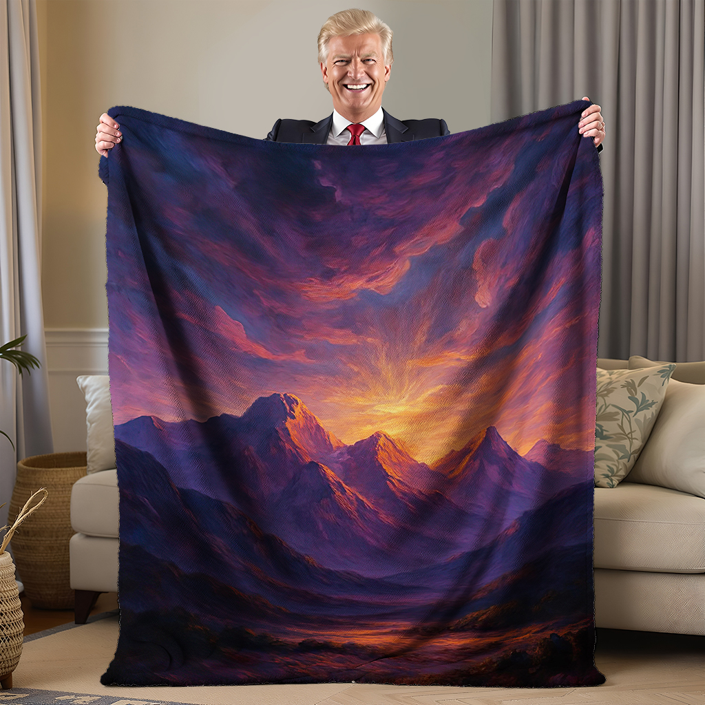 Purple Mountains Majesty Blanket – Americana Sunset Landscape Throw, 4th of July Patriotic Decor, Cozy Freedom Gift for Him or Her