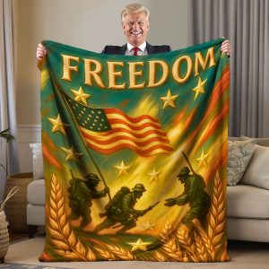 Freedom 3D Patriotic Blanket – Military Soldier Tribute Throw, Golden Wheat & American Flag Decor, Veteran Liberty Gift for Him