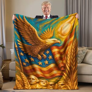 American Heritage 3D Blanket – Bald Eagle & Mount Rushmore Throw, Rustic Patriotic Flag Decor, 4th of July Legacy Gift