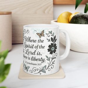 Christian Liberty Mug | Where the Spirit of the Lord Is, Scripture Coffee Cup | Bible Verse Gift | 2 Corinthians 3:17 Mug for Women & Men