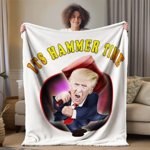 White Funny Trump Blanket, Political Humor Throw, Gag Gift for Conservatives, Republicans, and Trump Supporters Hammer time