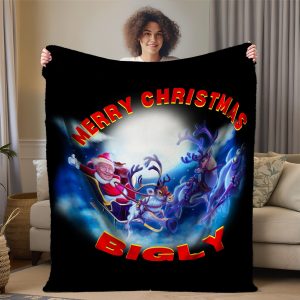 Funny Trump Merry Christmas Bigly Black Blanket - Political Humor Throw, Holiday Gag Gift for Conservatives, Republicans & Trump Supporters