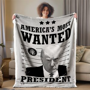 America's Most Wanted President Blanket - Funny Trump Mugshot Throw, Political Humor Gift for Conservatives, Republicans & MAGA Fans